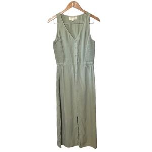 Cloth & Stone Dress Sleeveless Sage Tencel Button Midi Coastal Prairie XS